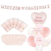 Zestaw dekoracji na wieczór panieński - balony, baner, kubeczki, talerzyki