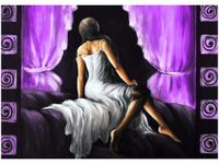 50X70CM PIĘKNA DZIEWCZYNA FIOLECIE OBRAZ POKOJU DREWNINE