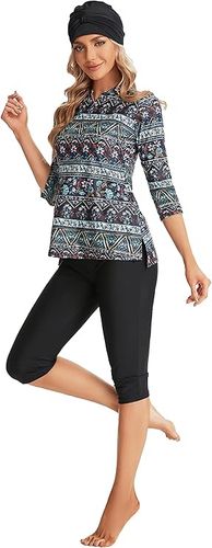 NadamuSun Wzorzysty Strój Kąpielowy dla Kobiet z Rękawem 3/4, 4XL na Arena.pl