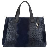 VERA PELLE torebka zamszowa shopper kroko z paskiem V543 granatowa