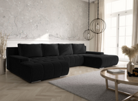 Czarny Narożnik z Funkcją Spania 350x185cm VERONA U IT-Różne Kolory Sztruks