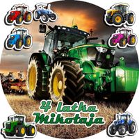 OPŁATEK NA TORT 30CM - TRAKOR CIĄGNIK + IMIĘ + GRATIS! 24CM 26CM