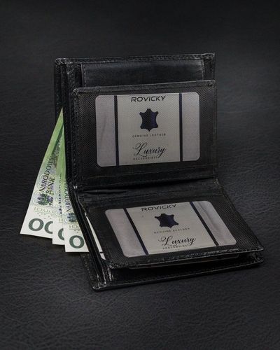 pionowy portfel męski bez zapięcia z błyszczącej skóry naturalnej - rovicky na Arena.pl