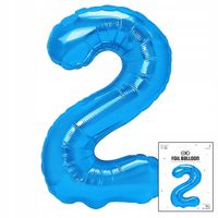 BALON FOLIOWY CYFRĄ CYFERKA 2 NIEBIESKA NA IMPREZE URODZINOWĄ 40cm