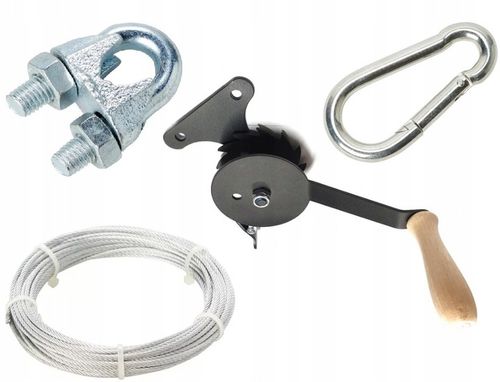 KOŁOWROTEK ZESTAW DO GRILLA SZYBKI MONTAŻ KORBKA linka karabińczyk na Arena.pl