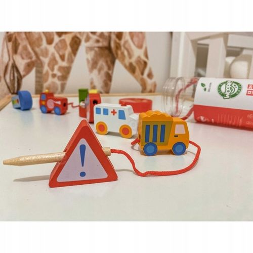 Drewniane Klocki do Nawlekania Pojazdy auta 13 el. na Arena.pl