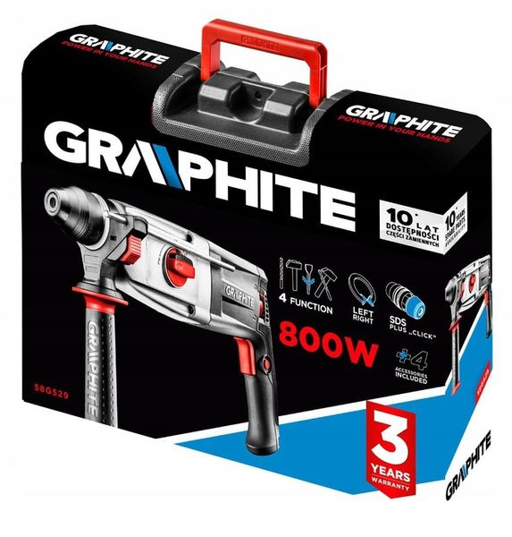 GRAPHITE Młotowiertarka SDS Plus 4 funkcje 800W 3,2J w walizce 58G529 zdjęcie 3
