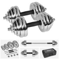 Hantle żeliwne chromowane z gryfem zestaw 30kg  Rebel solidne regulowane