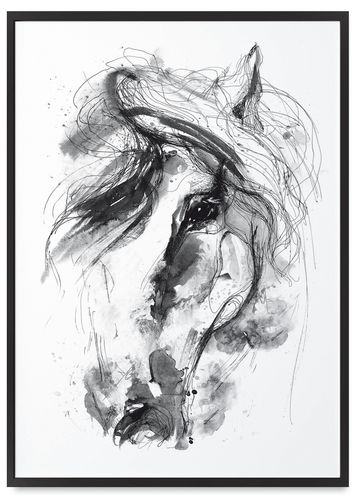 Plakat koń szkic portret 21x30 cm w czarnej ramie na Arena.pl