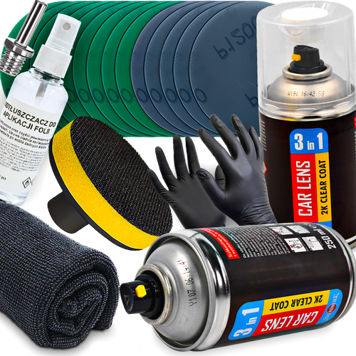 ZESTAW DO REGENERACJI LAMP REFLEKTORÓW LAKIER 2K 3W1 KRĄŻKI ŚCIERNE ODTŁUSZ na Arena.pl