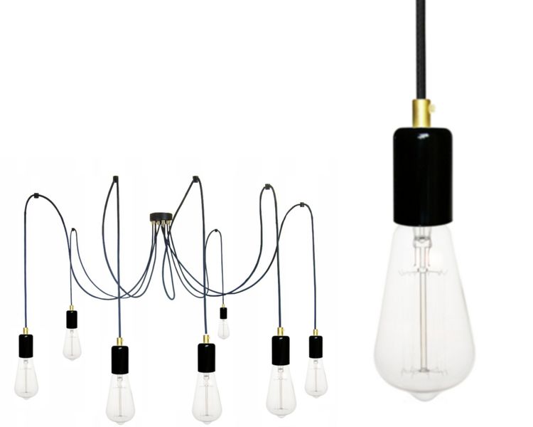 Lampa Wisząca Pająk 7 Czarny Połysk Z Mosiądzem zdjęcie 3