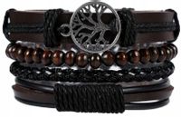 Męska Bransoletka Skórzana Zestaw Komplet Retro