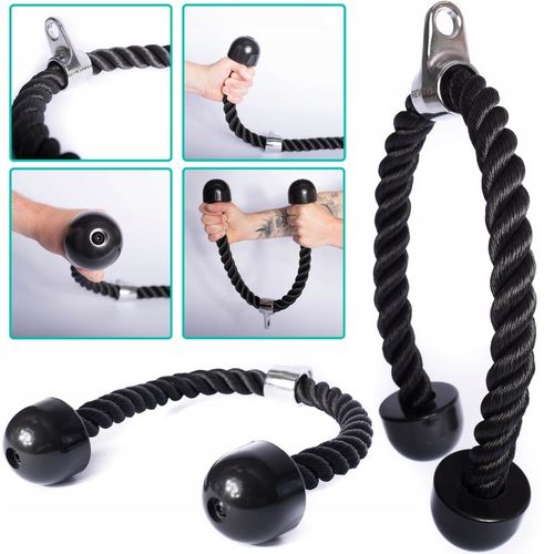 SZNUR UCHWYT DO WYCIĄGU LINA NA TRICEPS MASYWNA I SOLIDNA Z KARABIŃCZYKIEM na Arena.pl