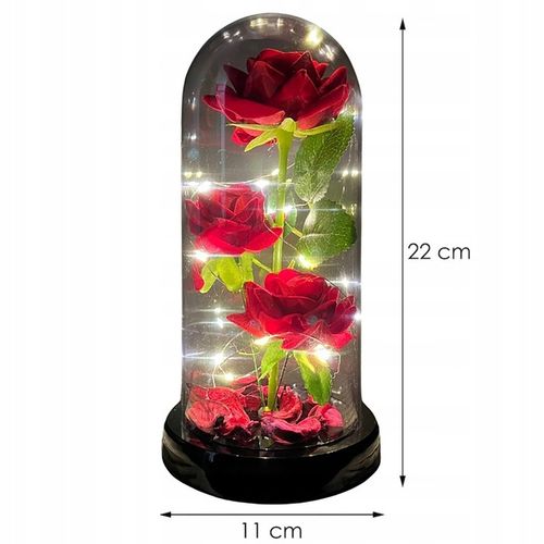 WIECZNA RÓŻA W SZKLE PREZENT NA WALENTYNKI ŚWIECĄCA LED BATERIE + PUDEŁKO na Arena.pl