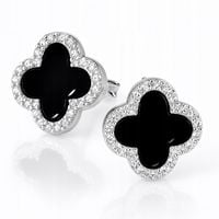 Srebrne Kolczyki 925 Czarne Koniczynki Marokańskie Onysk Wkrętki Sztyfty