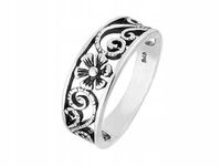Ażurowy Srebrny Pierścionek z motywem Roślinnym Kwiaty Srebro 925 Obrączka