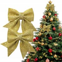 KOKARDA ŚWIĄTECZNA 2SZT ZŁOTA BŁYSZCZĄCA 15CM NA CHOINKĘ DRZWI OKNO