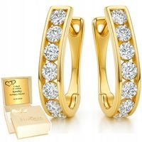 ZŁOTE KOLCZYKI 585 Damskie Angielskie Dłuższe Paski z Cyrkoniami GRAWER