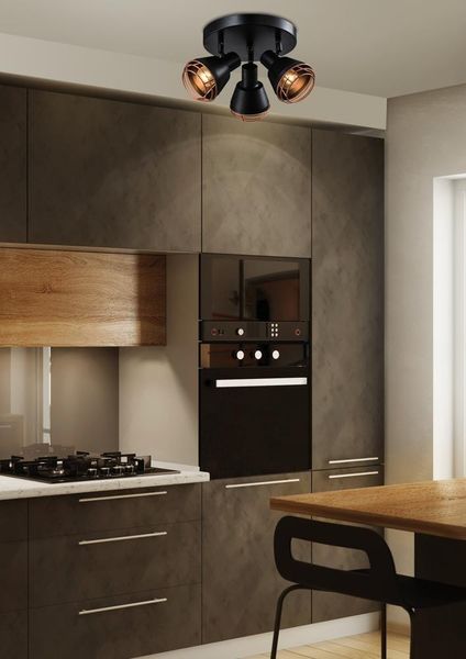 Neria lampa sufitowa plafon czarny 3x40W E14 klosz miedziany zdjęcie 4