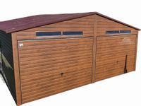 Garaż Blaszany 6x6 2x Brama uchylna - okna - Drewnopodobny GB127