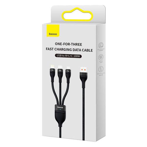 kabel usb 3w1 baseus flash series, usb-c + micro usb + lightning, 100w na Arena.pl