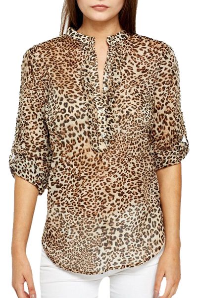 Bluzka Leopard, Żabot - 34 / XS zdjęcie 2