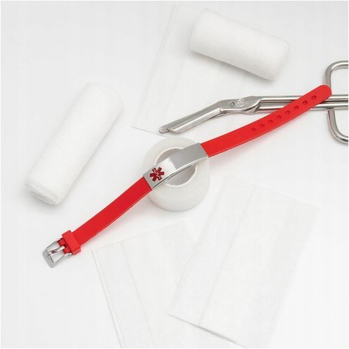 Bransoletka z grawerem męska ratunkowa czerwony kauczuk regulowana BLINGART na Arena.pl