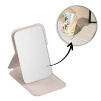 lusterko kosmetyczne z ekoskóry, otwierane, stojące, do torebki kremowe