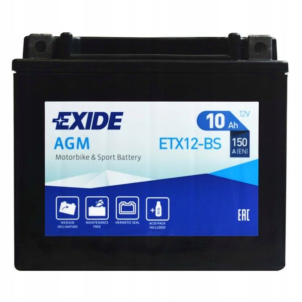 EXIDE ETX12-BS / YTX12-BS 12V 10Ah 150A L+ zdjęcie 1