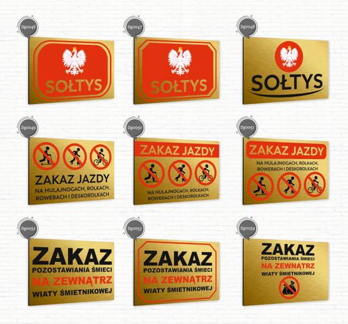 Tabliczka znak informacyjny 40x30 Złota SOŁTYS Aluminiowa NADRUK UV na Arena.pl