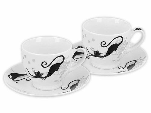 Kpl dwóch filiżanek ze spodkami espresso - koty na Arena.pl
