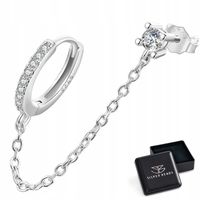 K570 Kolczyki z kryształkami połączone łańcuszkiem srebrne zatrzask sztyft