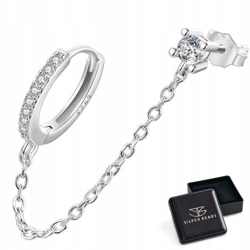 K570 Kolczyki z kryształkami połączone łańcuszkiem srebrne zatrzask sztyft na Arena.pl