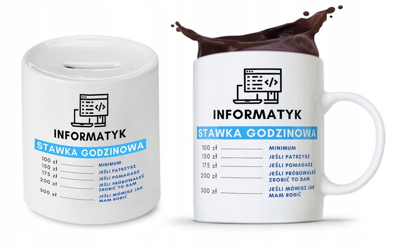 Zestaw Dla Informatyka Prezent Kubek + Skarbonka Z Nadrukiem Ze Zdjęciem zdjęcie 1