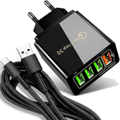SZYBKA ŁADOWARKA SIECIOWA KOSTKA 4X USB QC 3.0 + MOCNY KABEL USB C
