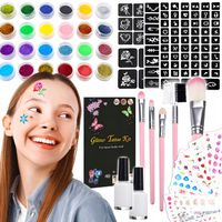 ZESTAW DO ROBIENIA TATUAŻY BROKATOWYCH NAKLEJKI 120 SZABLONÓW 24 KOLORY XXL