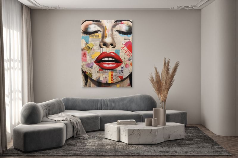 Obraz Do Salonu PORTRET Kobiety Czerwone Usta Abstrakcja 40cm x 60cm zdjęcie 7