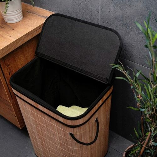 BAMBUSOWY CZARNY KOSZ NA PRANIE WOLNOSTOJĄCY POJEMNIK Z POKRYWĄ 72L na Arena.pl
