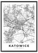 Plakat Katowice mapa miasta plan miasta 61x91 cm w czarnej ramie