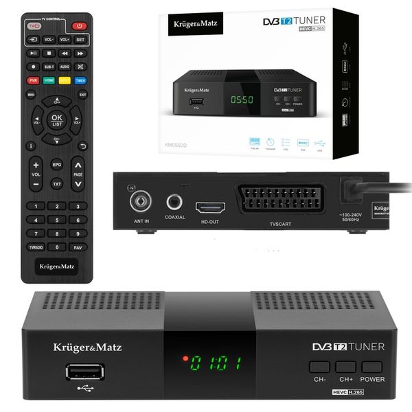 Tuner DVB-T2 H.265 HEVC Kruger&Matz HDMI SCART PVR EPG USB dekoder zdjęcie 1