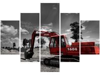 70 100CM OBRAZ 5 ELEM CZERWONA KOPARKA DRUK PŁÓTNO