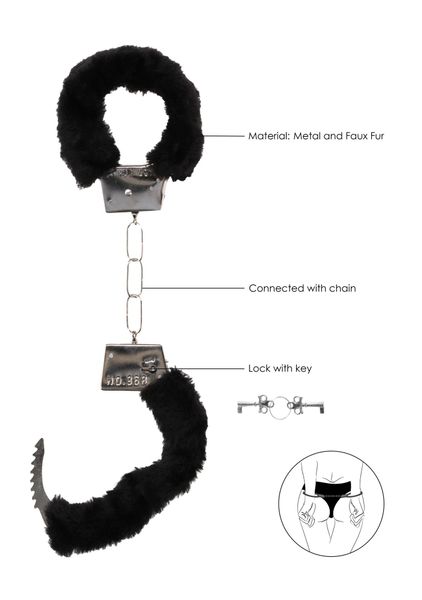 Pleasure Furry Hand Cuffs - With Quick-Release Button zdjęcie 5