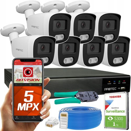 CYFROWY MONITORING 7 KAMER IP 5MPIX NA SKRĘTKĘ UTP PODGLĄD ONLINE DETEKCJA na Arena.pl