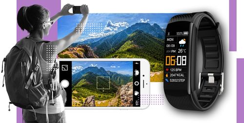 smartwatch giewont czarno jasnofioletowy 2 paski gw200-8 na Arena.pl