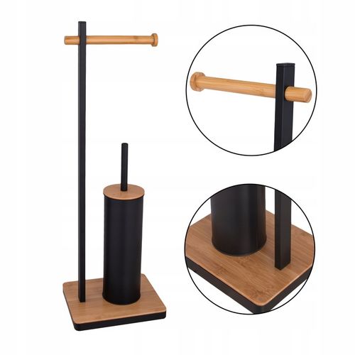 Stojak uchwyt wieszak na papier toaletowy i szczotkę do WC czarny bambus na Arena.pl