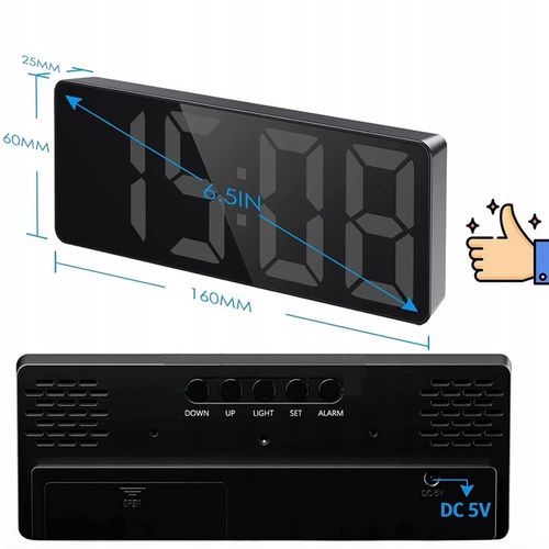BUDZIK ZEGAR ELEKTRONICZNY LED GŁOŚNY STOJĄCY TEMPERATURA DATA + KABEL na Arena.pl