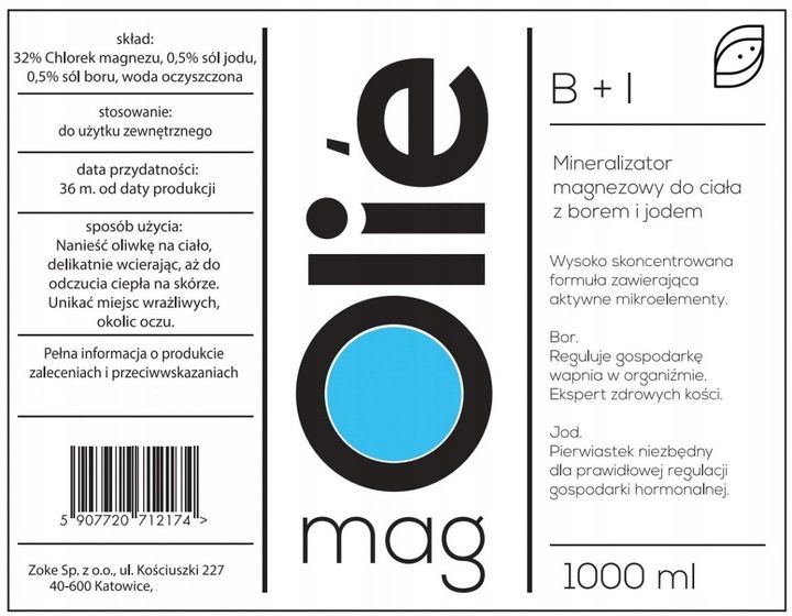 Olejek magnezowy 32% MgCl2.Z borem i jodem 1000 ml zdjęcie 2