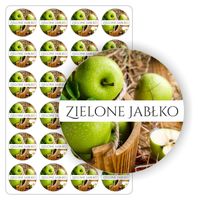 NAKLEJKI etykietki nalepki kolorowe ZIELONE JABŁKO mydła świece olejki 5 cm