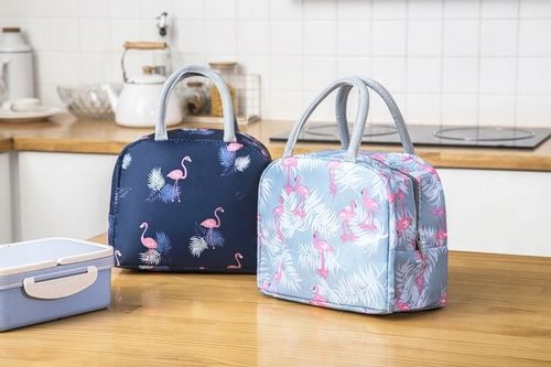 Torebka Termiczna LUNCH BOX Izolowana Na Jedzenie Błękitna Różowe Flamingi na Arena.pl