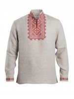 KOSZULA LUDOWA MĘSKA HAFTOWANA WYSZYWANKA 100% LNIANA ELEGANCKA BEŻOWA L/XL
